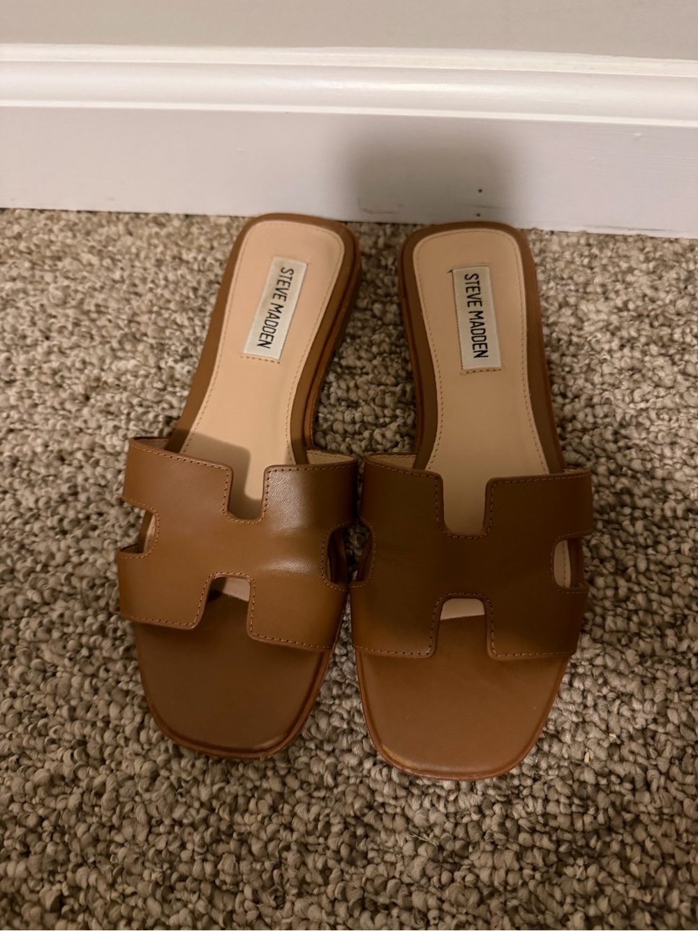 Steve Madden Tan Leather H-strap Slide Mules